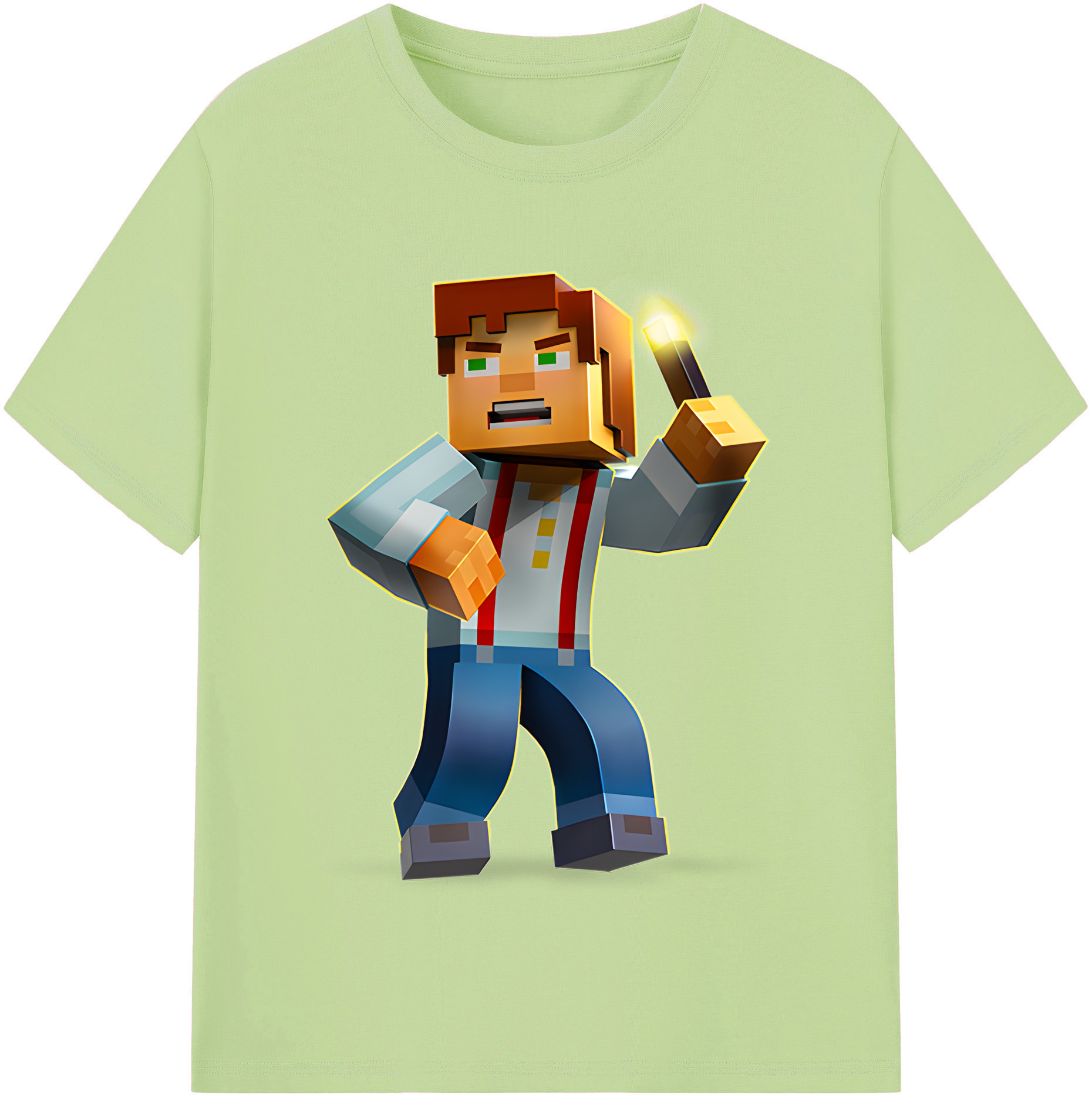 （画像用） マインクラフト ブロックの世界 Minecraft MC Block world 綿100％半袖Tシャツ（フロントプリント）